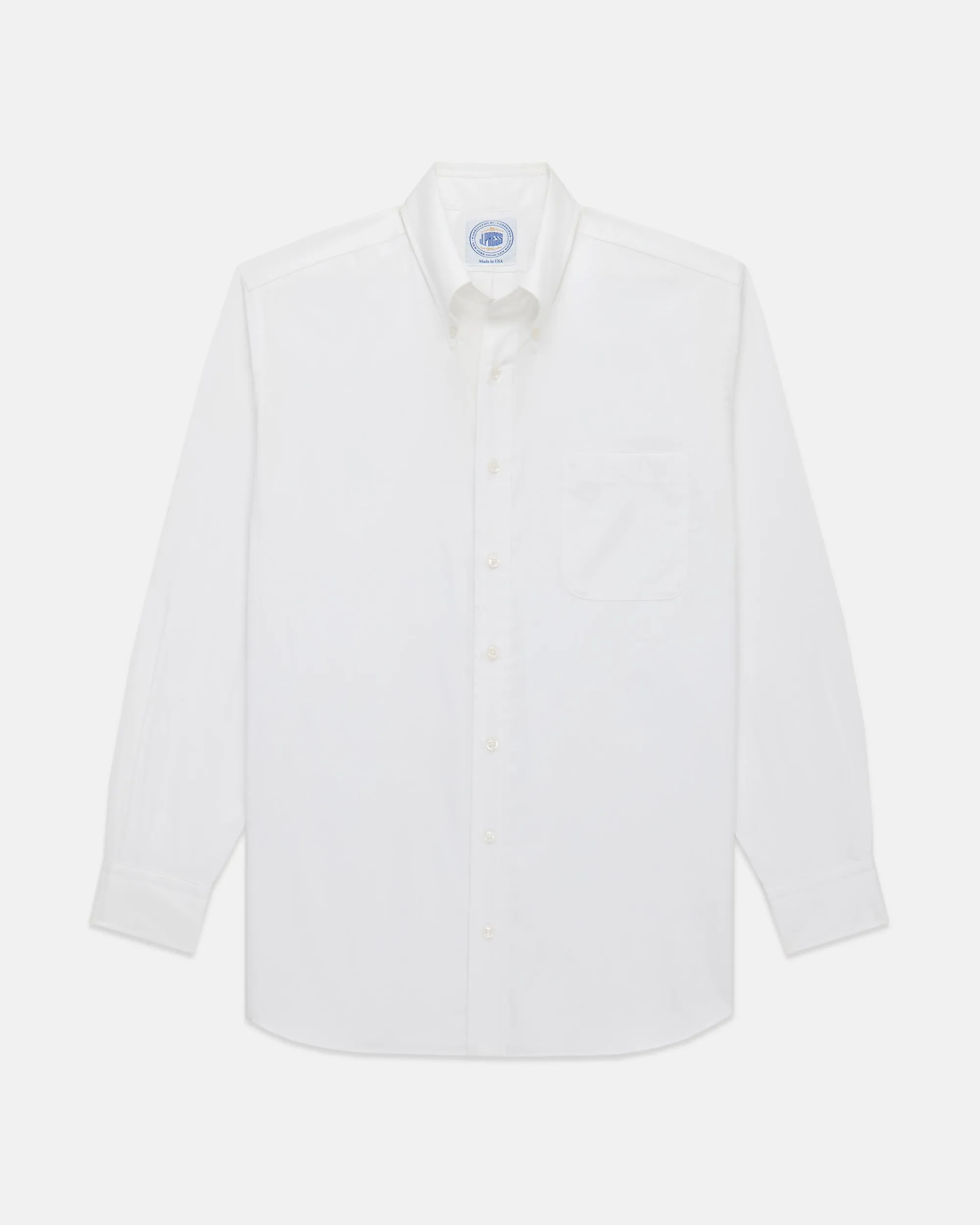 Multi Pocket Design Made-in-USA Thomas Mason White Royal Oxford Button Down Shirt - Regular Fit