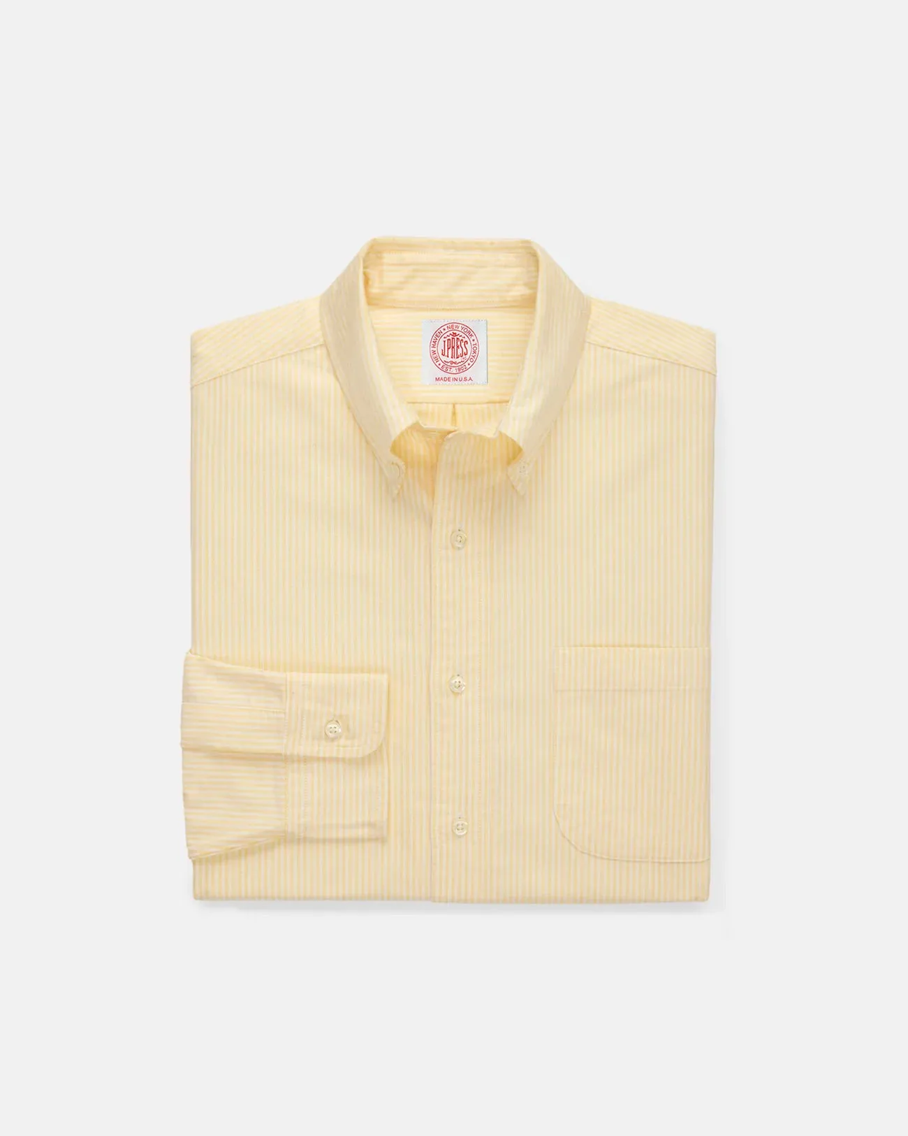 Chambray Fabric Timeless Style Made-in-USA Yellow University Stripe Oxford Cloth Shirt - Classic Fit