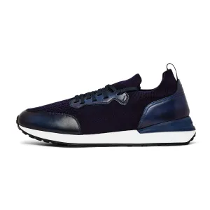 Magnanni Knitted & Leather Lace Up Trainer GRAFTON (Navy) Supportive Core Fitness Training Slim Form