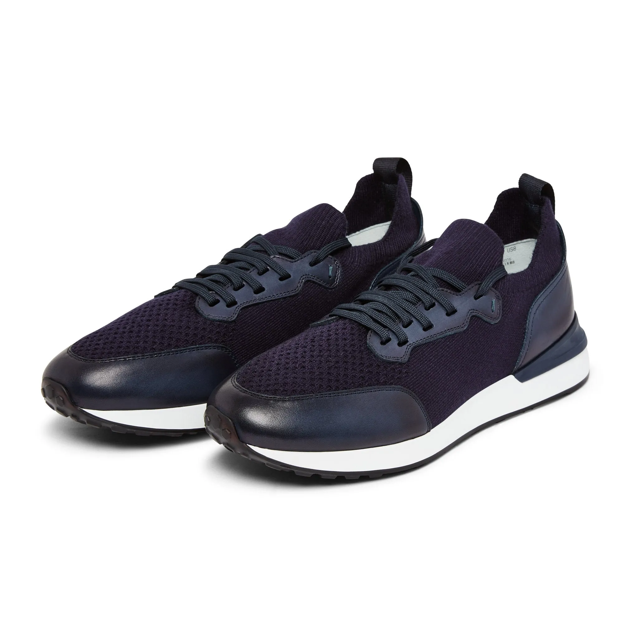 Magnanni Knitted & Leather Lace Up Trainer GRAFTON (Navy) slow walk