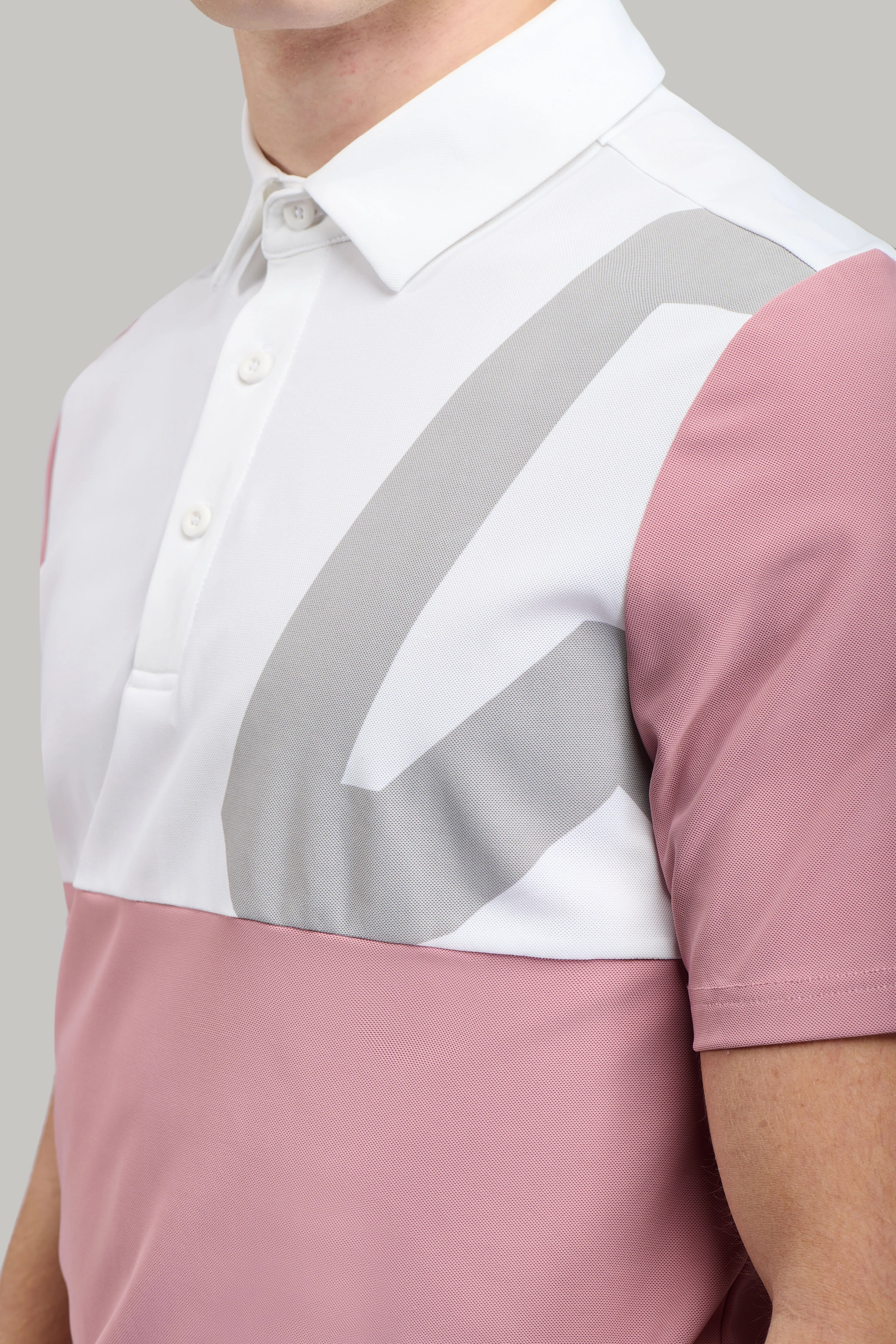 Magnet Colour Block Golf Polo Shirt - Dusky Rose / Chalk White Soft Feel Sporty Layer