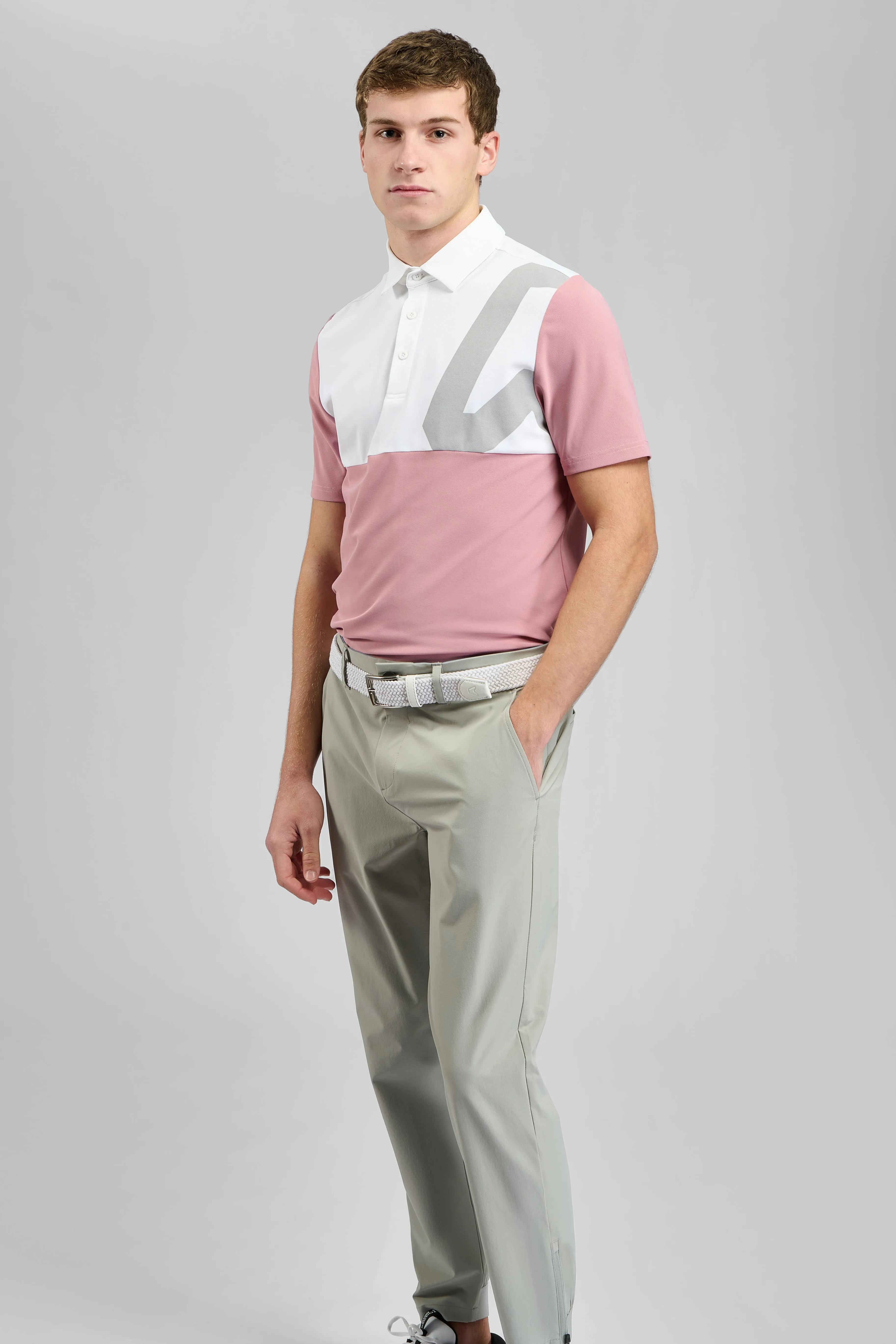 Magnet Colour Block Golf Polo Shirt - Dusky Rose / Chalk White No Slip Shoulder Grip shopping spree