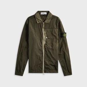 Stone Island Nylon Metal Garment Dyed Shirt - Military Green Hidden Pocket System Sleek Casual