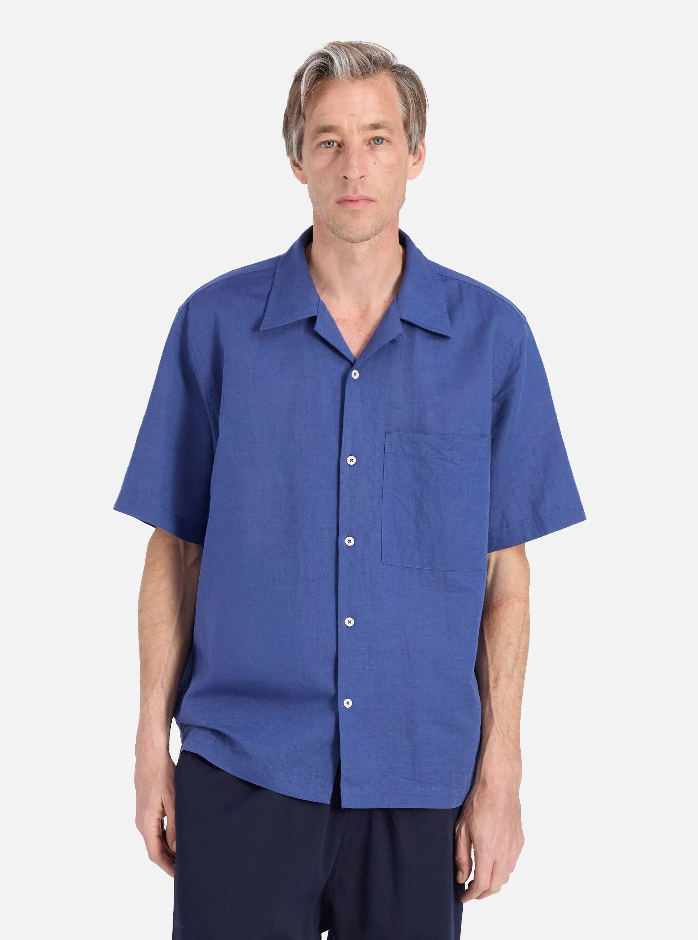 Blue Linen Cotton Shirting Camp Shirt Effortless Comfort Water Repellent Finish