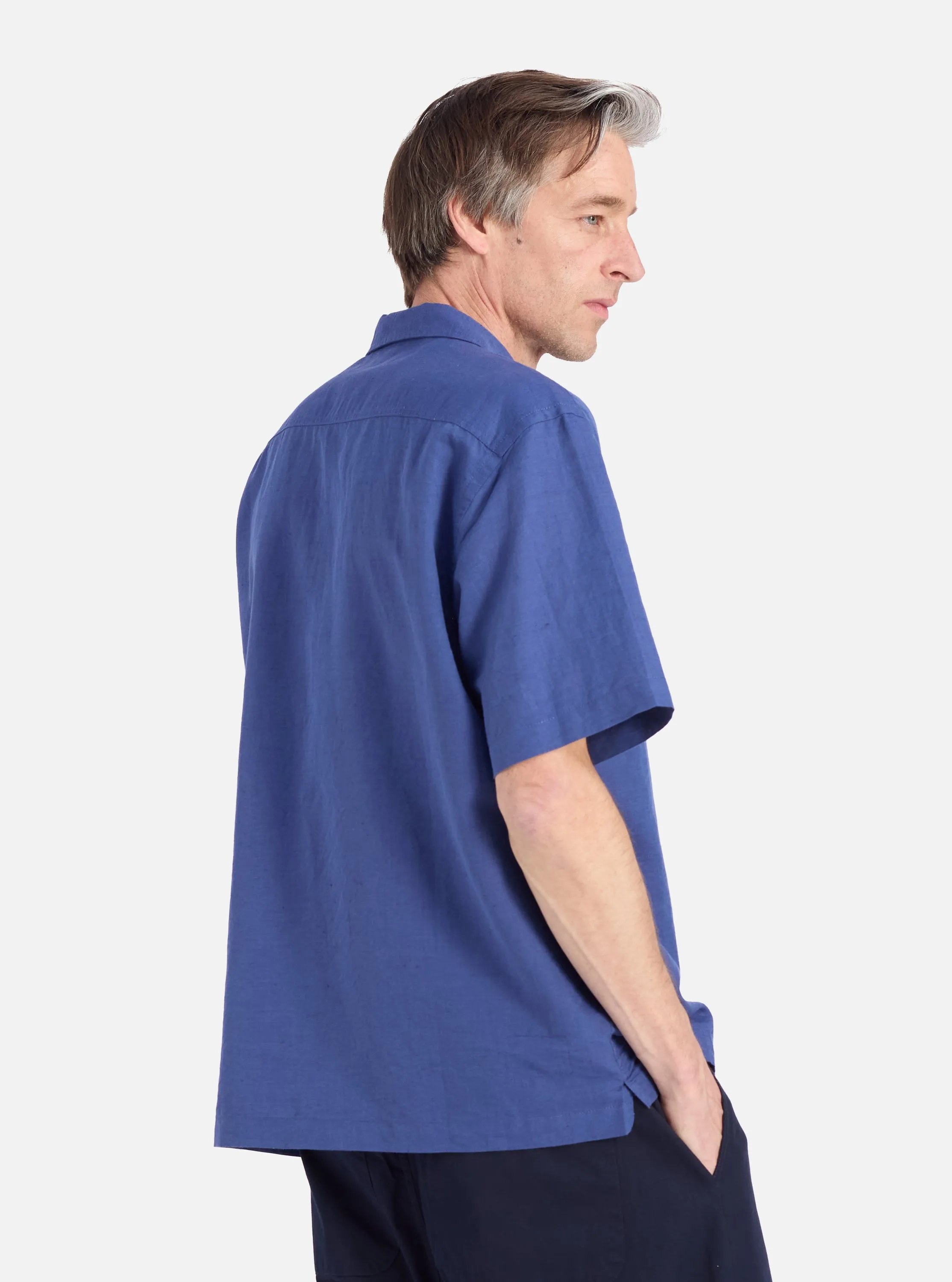 Tall friendly Lightweight Fabric Blue Linen Cotton Shirting Camp Shirt