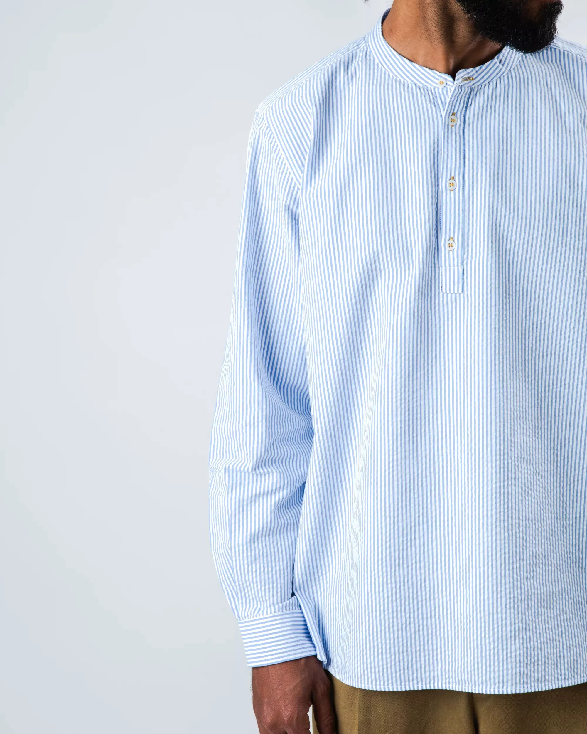 Artistic Design Seersucker Henley Shirt Blue