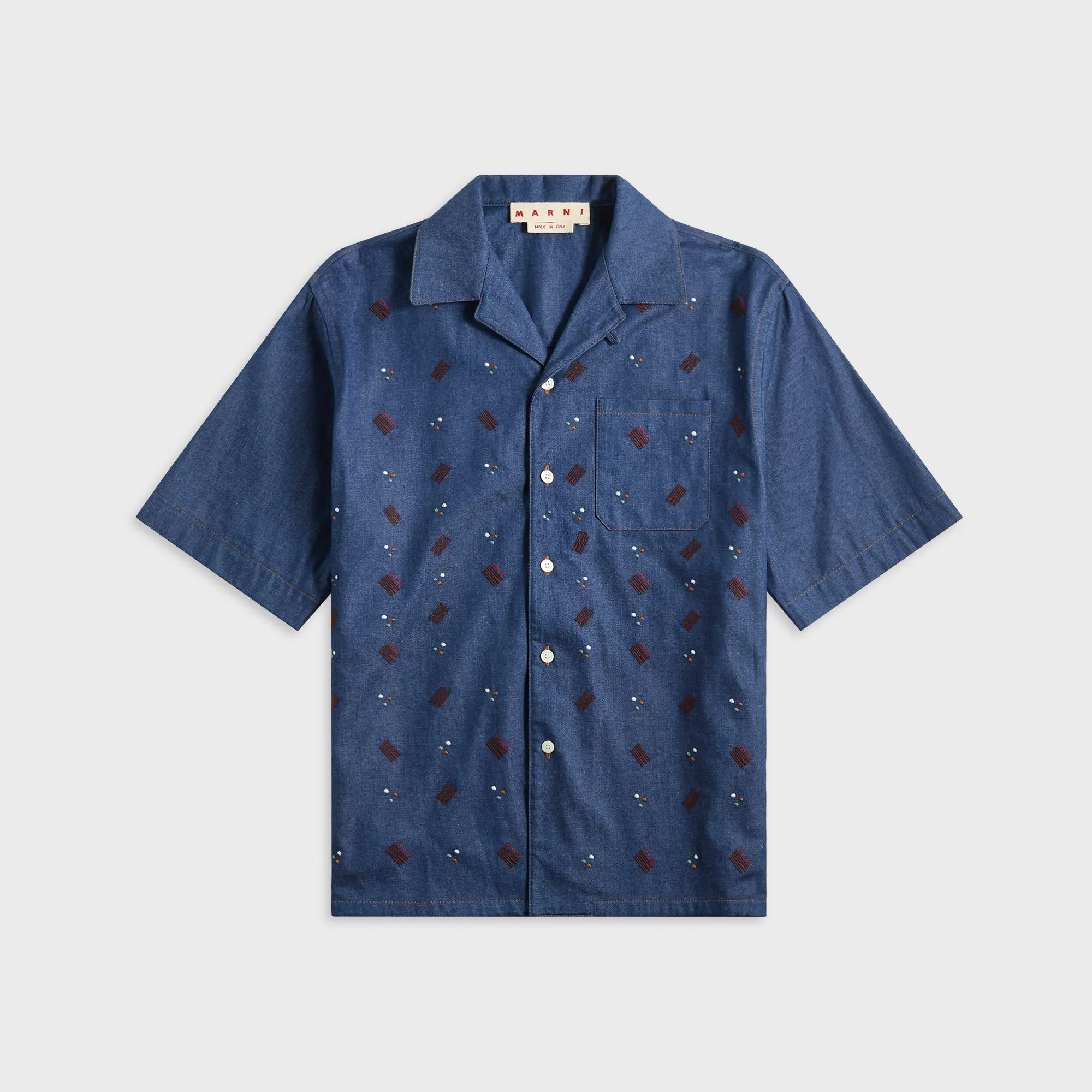 Marni Embroidered Shirt - Blue Crisp Look Bonded Hemline