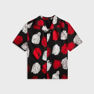 EcoFriendly Dye Marni Medium Roses Compact Cotton Short Sleeved Bowling Shirt - Black