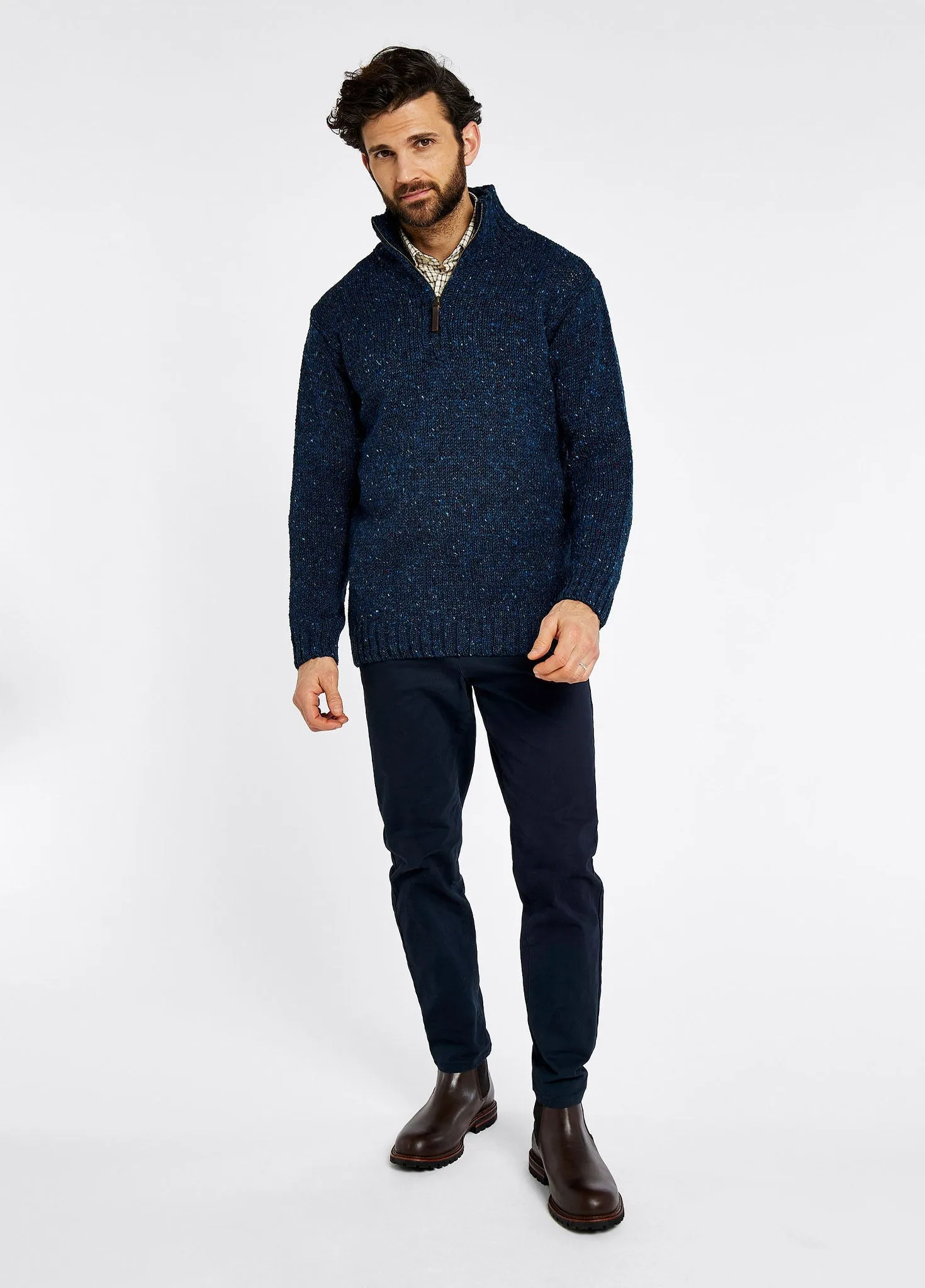 AntiStaticTechnology Callaghan Men??s Irish Knit Donegal Sweater - Navy