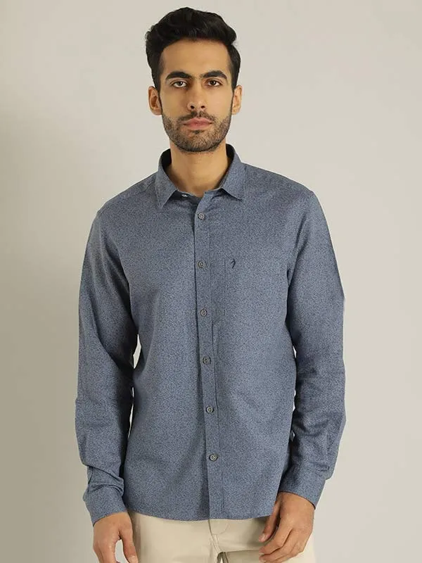 Smart Casual Double Stitched Hems Men Printed Full Sleeve Linen Blend Shirt