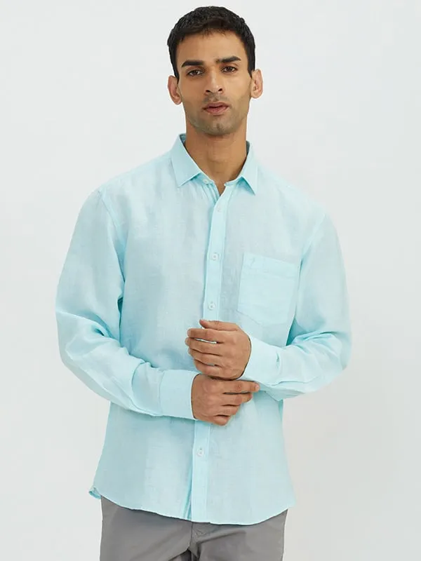 Classic Collar Men Solid Full Sleeve Linen Shirt