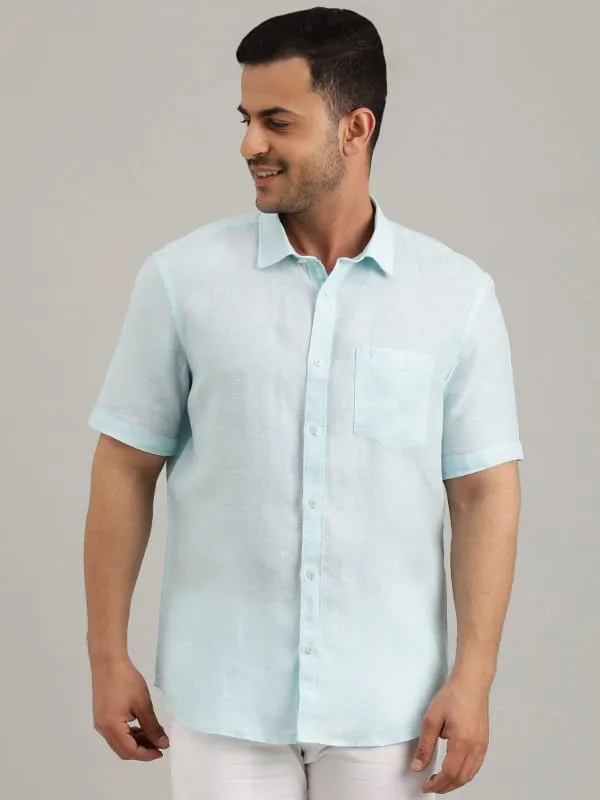 High Neck Men Solid Half Sleeve Linen Shirt