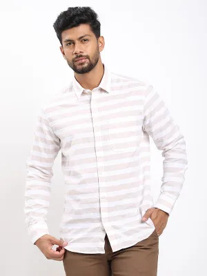 Tagless Labeling Men Striped Full Sleeve Cotton Blend Shirt