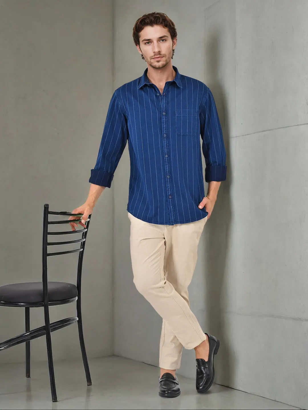 Outdoor Adventure Men Striped Full Sleeve Cotton Shirt