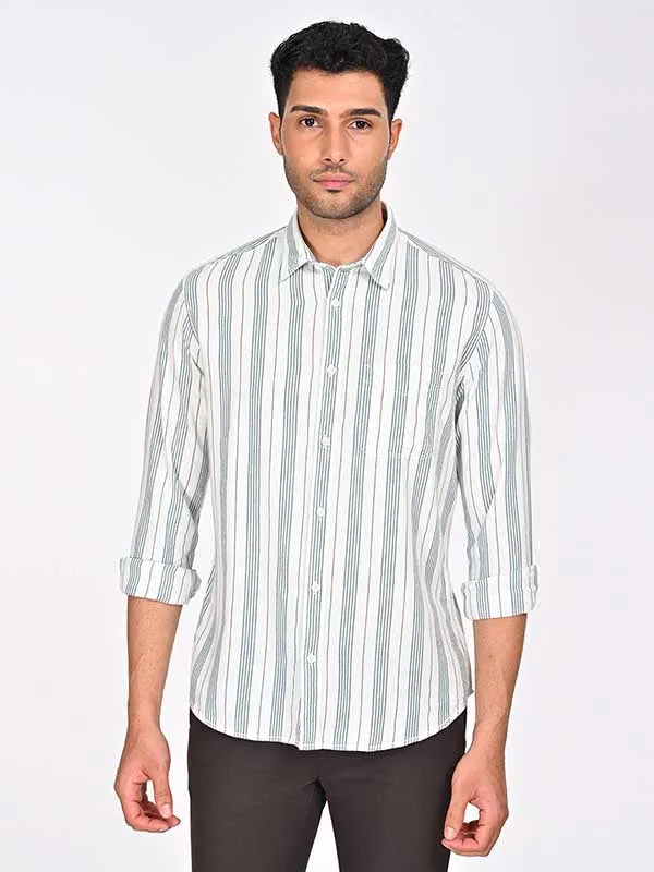 Non Irritating Tags Casual Fit Men Striped Full Sleeve Cotton Shirt