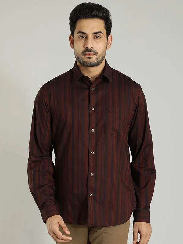 Men Striped Full Sleeve Cotton Shirt Non-Iron Unstructured Shoulder