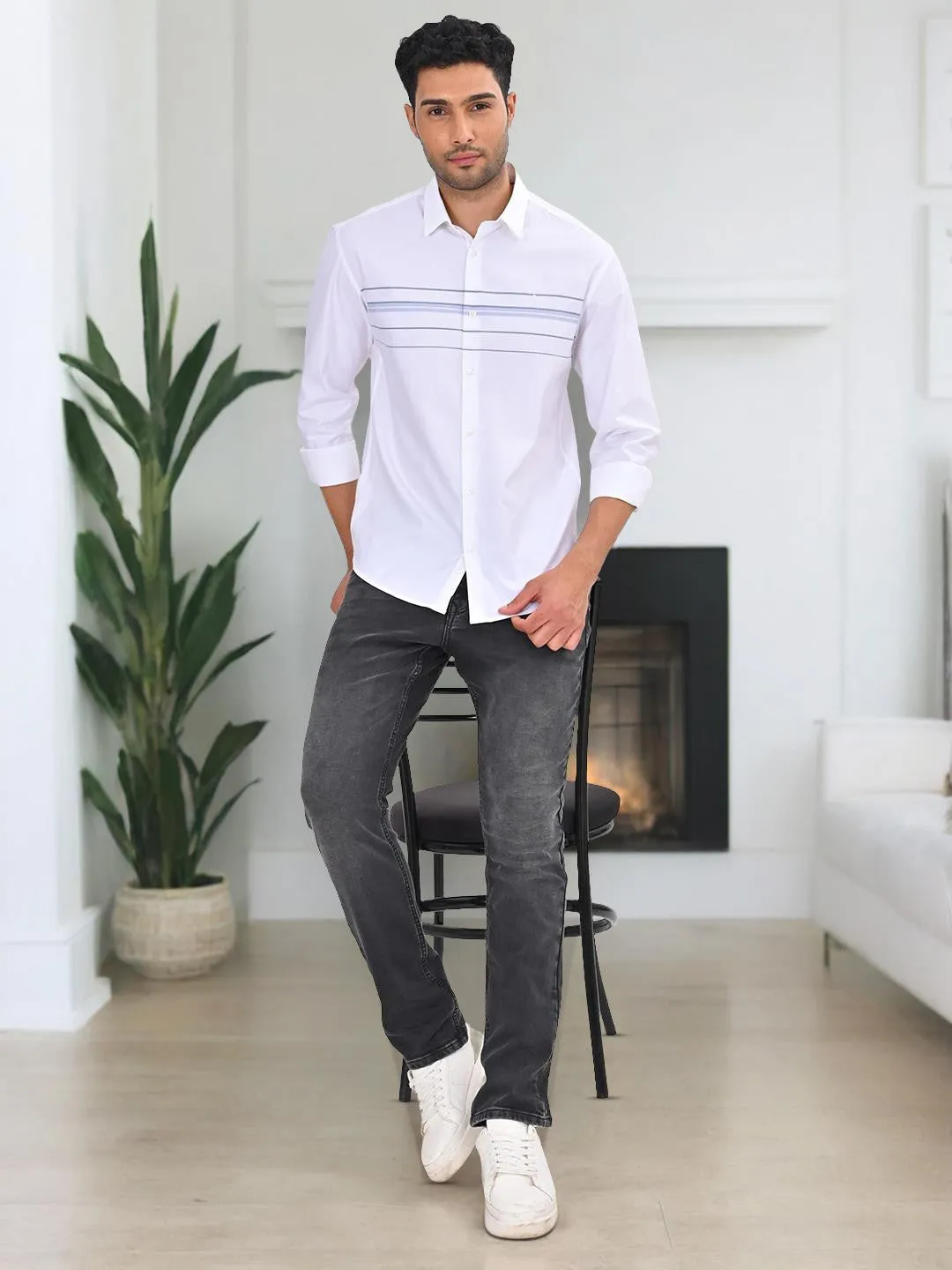 Casual Style Lightweight Fabric Men Striped Full Sleeve Cotton Shirt