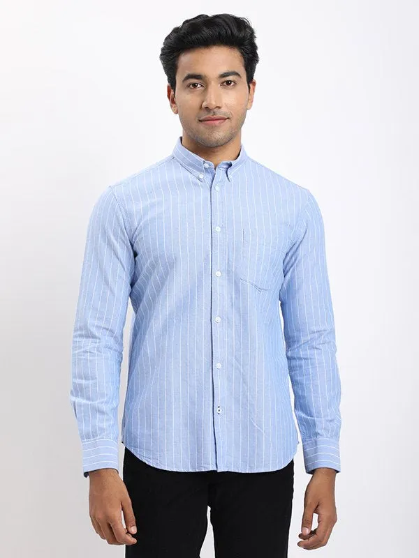 Men Striped Full Sleeve Cotton Shirt Ombre look Tailored Fit