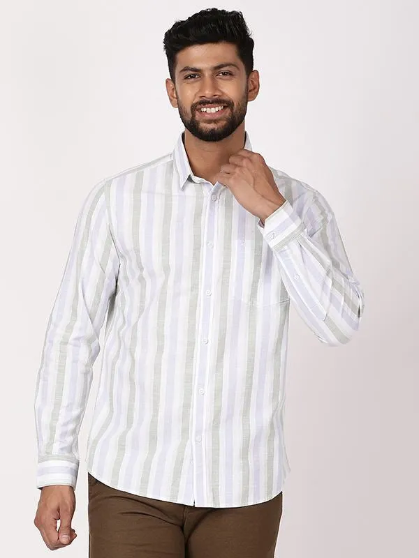 Men Striped Full Sleeve Cotton Shirt Neutral Toned Stitching
