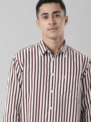 Layered Sleeve Cuffs Men Striped Full Sleeve Cotton Stretch Shirt