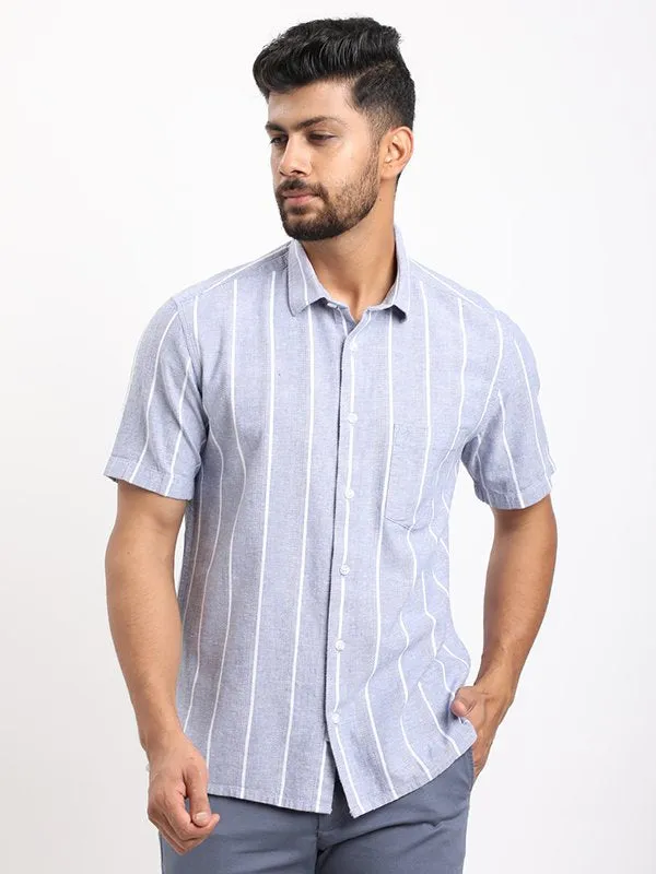 Men Striped Half Sleeve Cotton Blend Shirt Summer Fashion Easy Wear