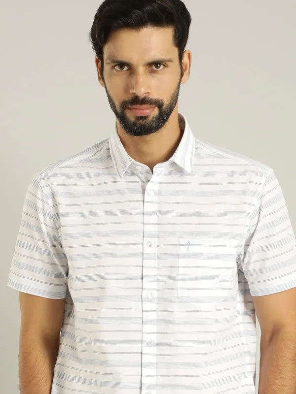 Smooth Seam Finish Men Striped Half Sleeve Cotton Blend Shirt