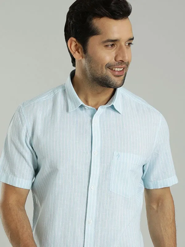 Men Striped Half Sleeve Cotton Blend Shirt Eco-friendly Durable Fabric