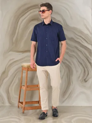 Polished Finish Men Striped Half Sleeve Cotton Shirt