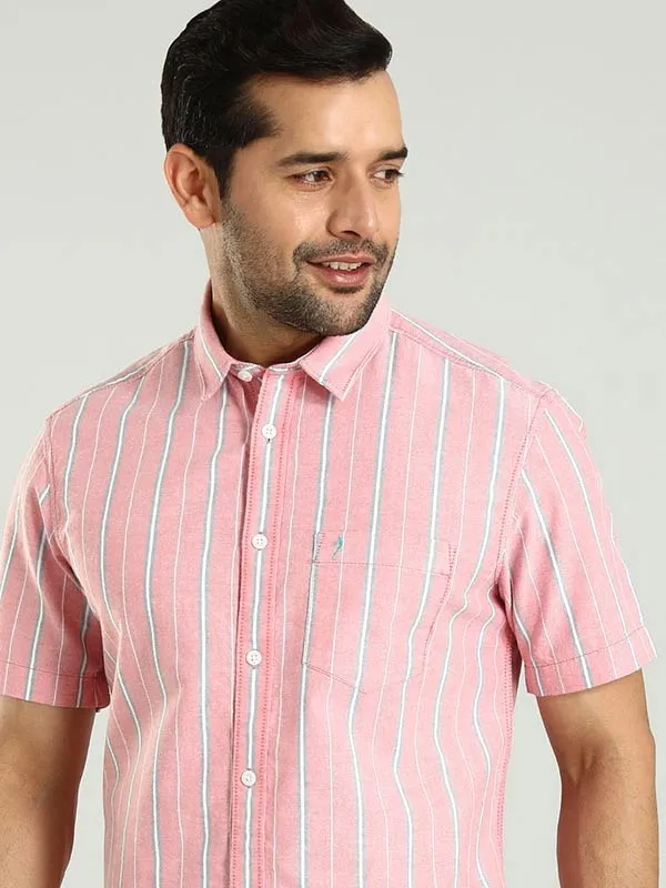 Men Striped Half Sleeve Cotton Shirt Festive Look Anti Pilling Finish