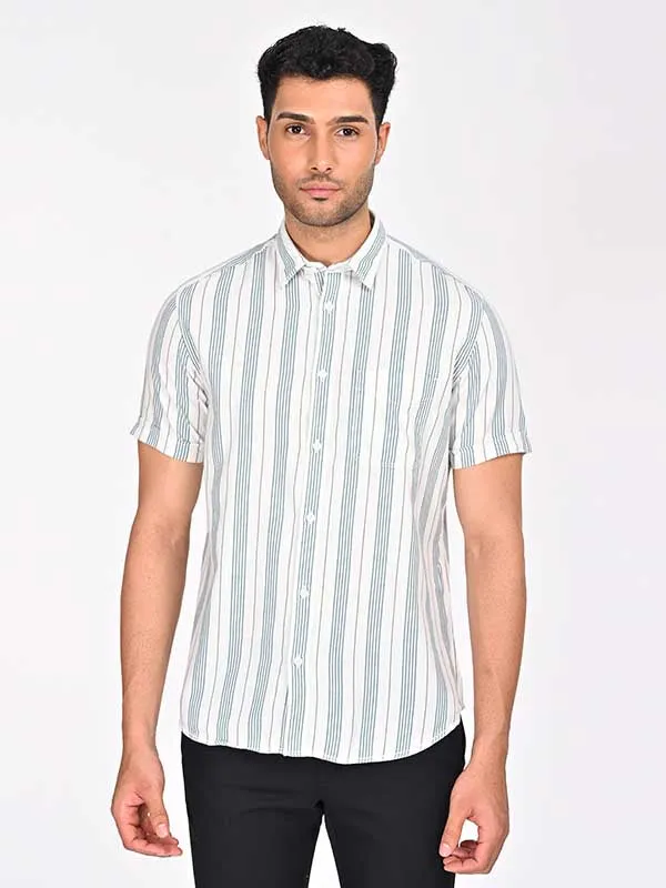 Men Striped Half Sleeve Cotton Shirt Monochrome Palette Everyday Fashion