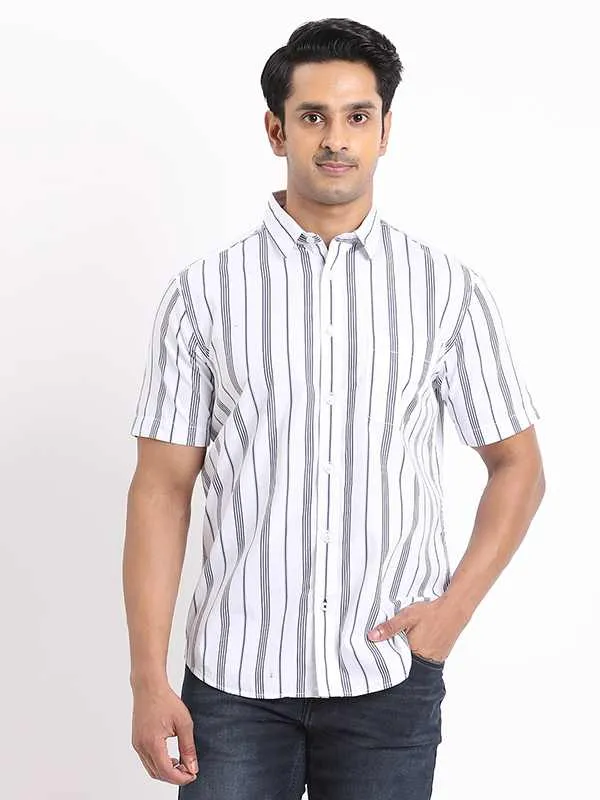 Men Striped Half Sleeve Cotton Shirt Evening Elegance Advanced Moisture Management