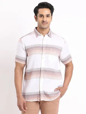 Men Striped Half Sleeve Silk Shirt Lakeside Relaxation