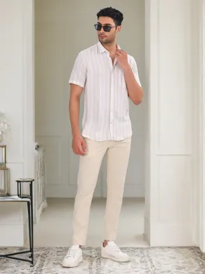 Men Striped Half Sleeve Viscose Blend Shirt Seamless Sides