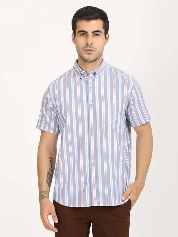 Men Stripes Half Sleeve Cotton Shirt Classic Fit