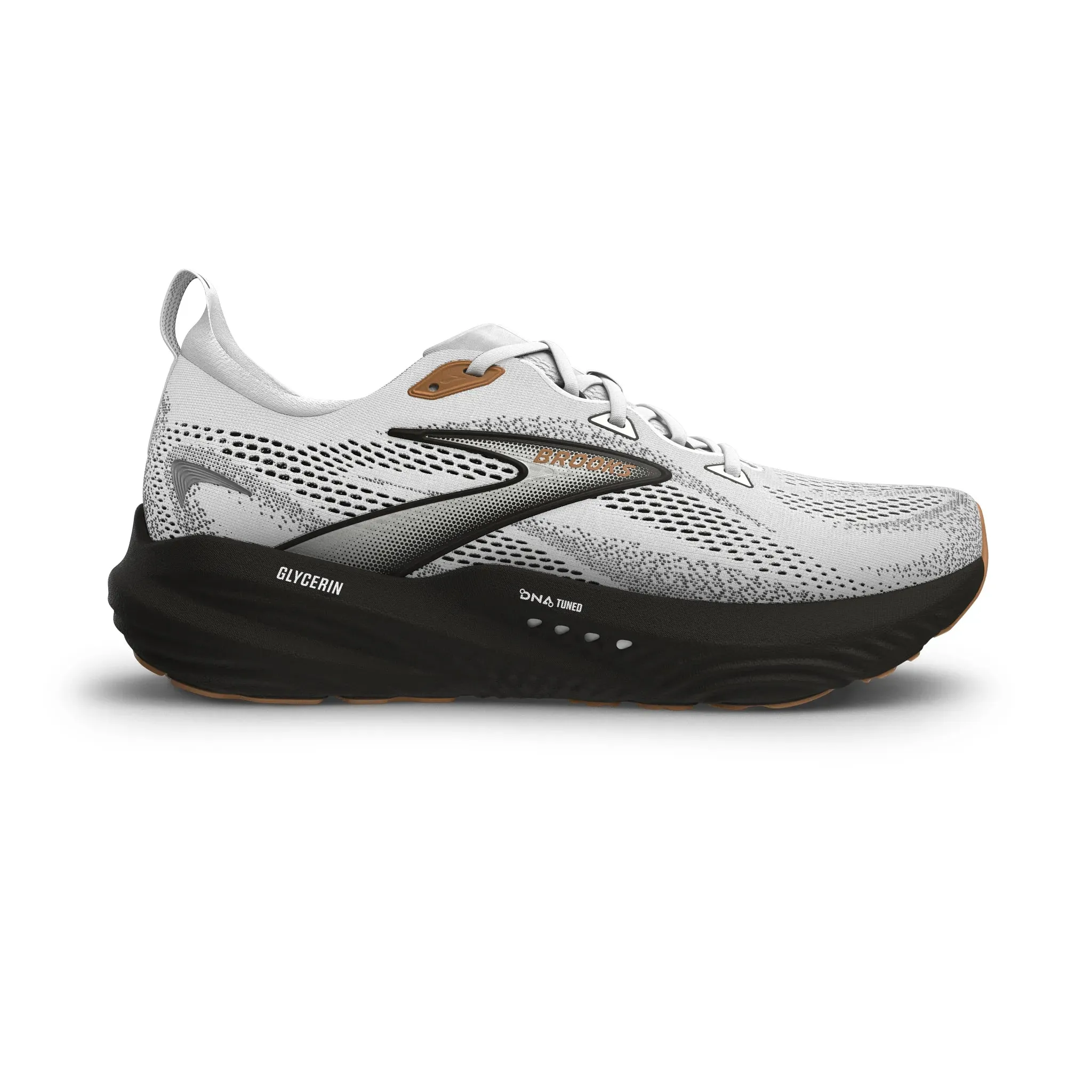 Multi Directional Flex Men's Brooks Glycerin 22 Road Running Shoe in White/Grey/Black