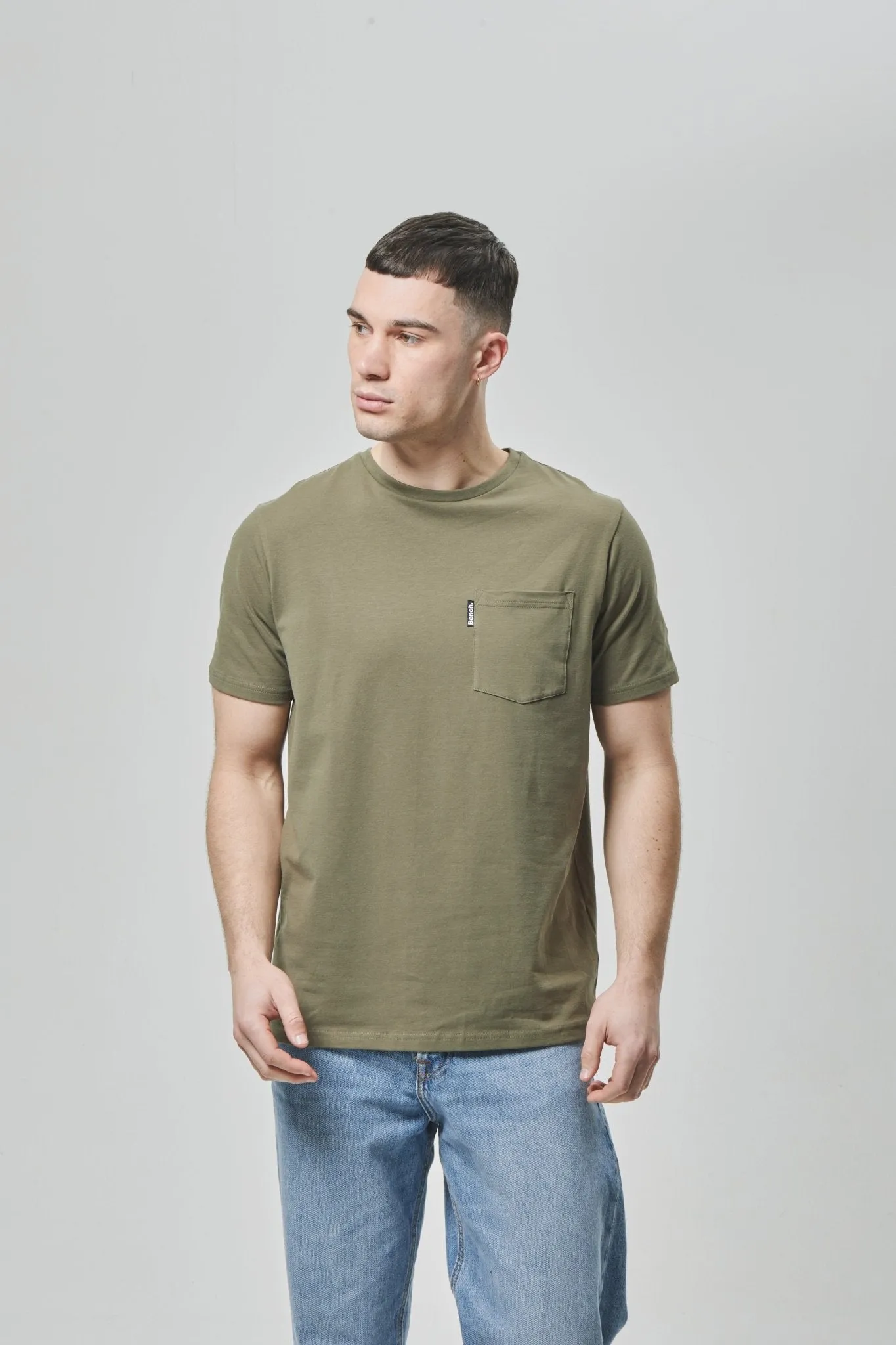 Ribbed Collar Trim Mens 'LOPAV' T-Shirt - KHAKI