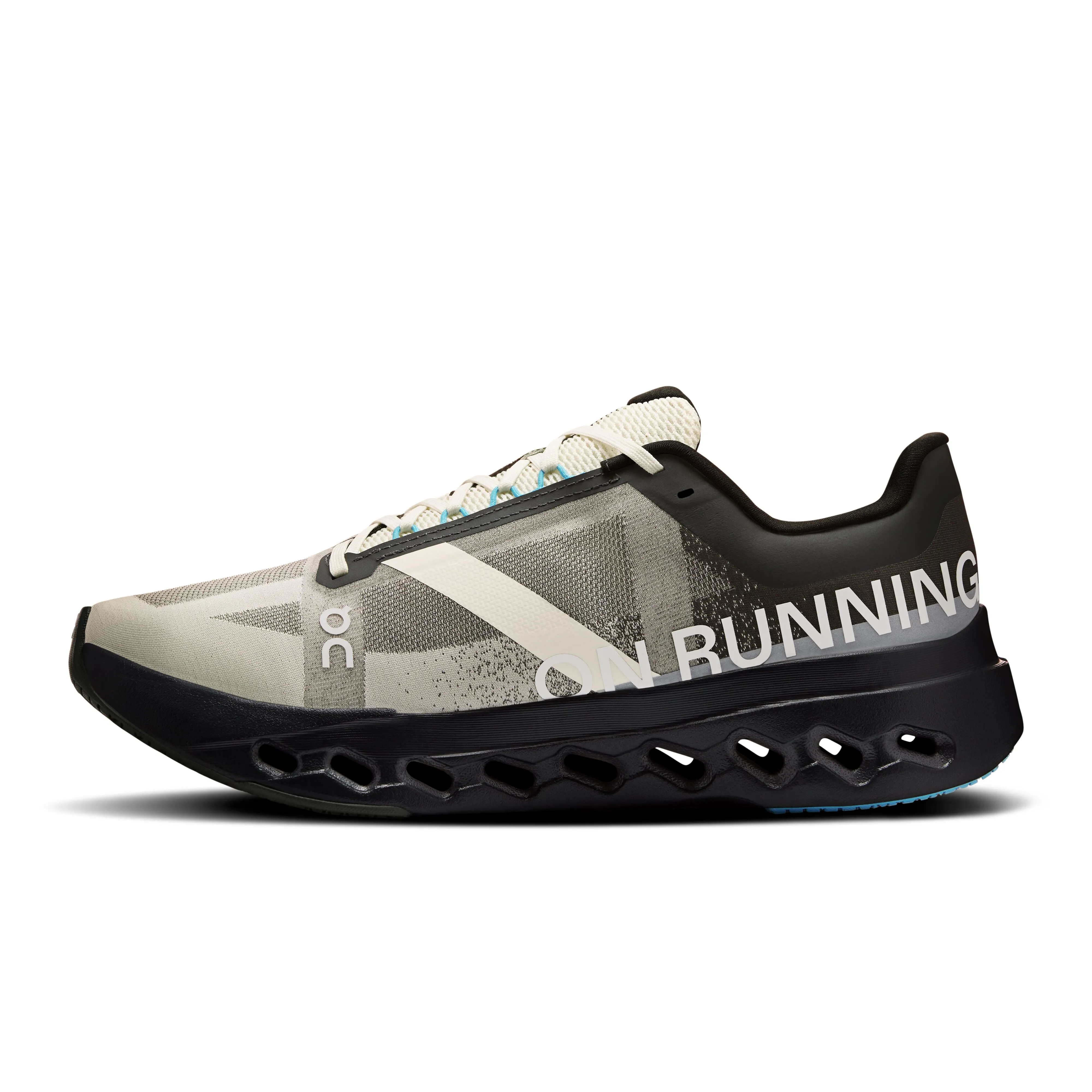 Men's On Cloudsurfer Next Running Shoe in Black | Dew running in a plateau shoes Wide Stance Base