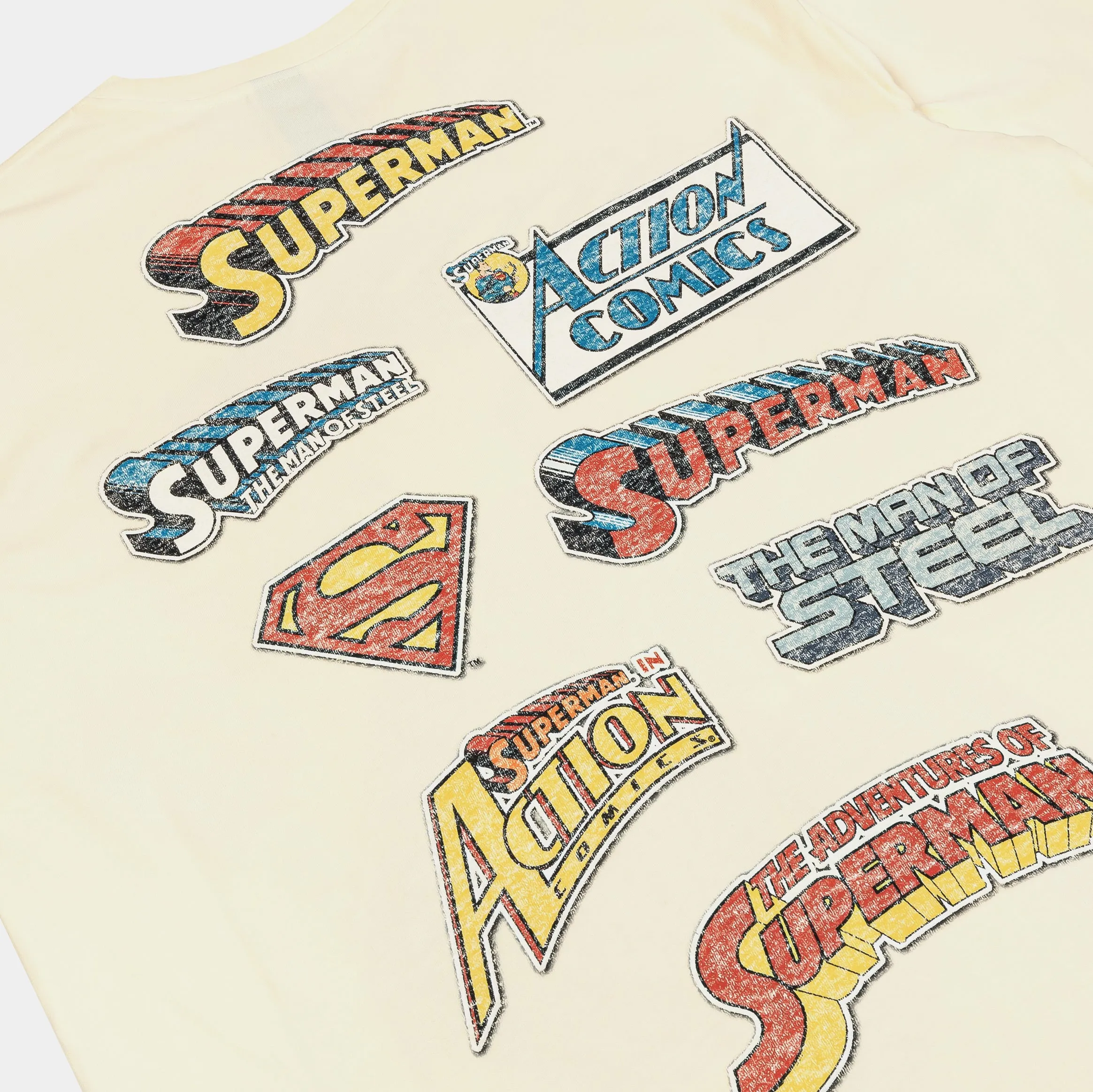 Superman DC Silver Age Mens Short Sleeve Shirt (Beige/Multi) Street Casual Comfortable Look