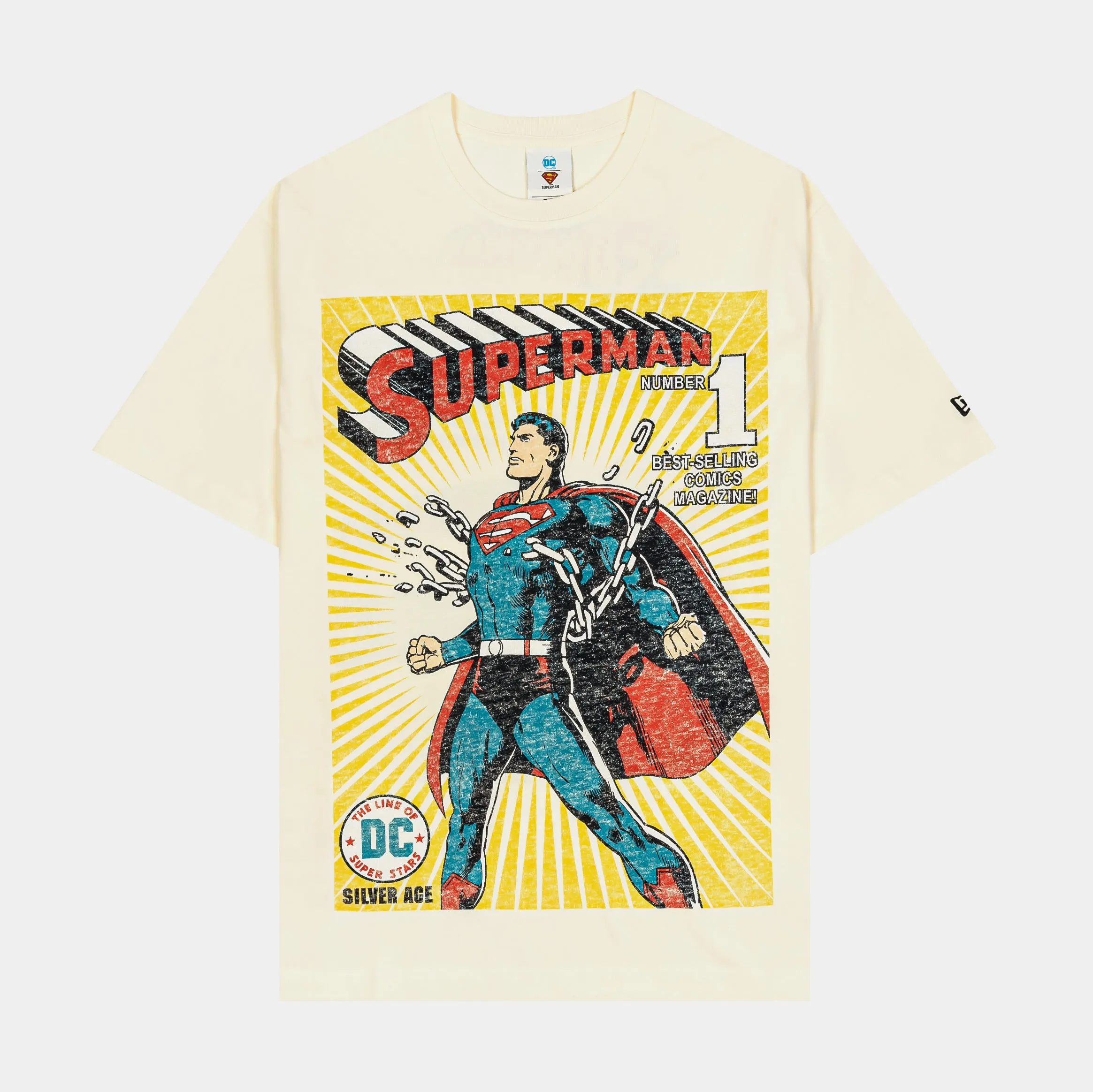 Stylish Day Wear Practical Design Superman DC Silver Age Mens Short Sleeve Shirt (Beige/Multi)