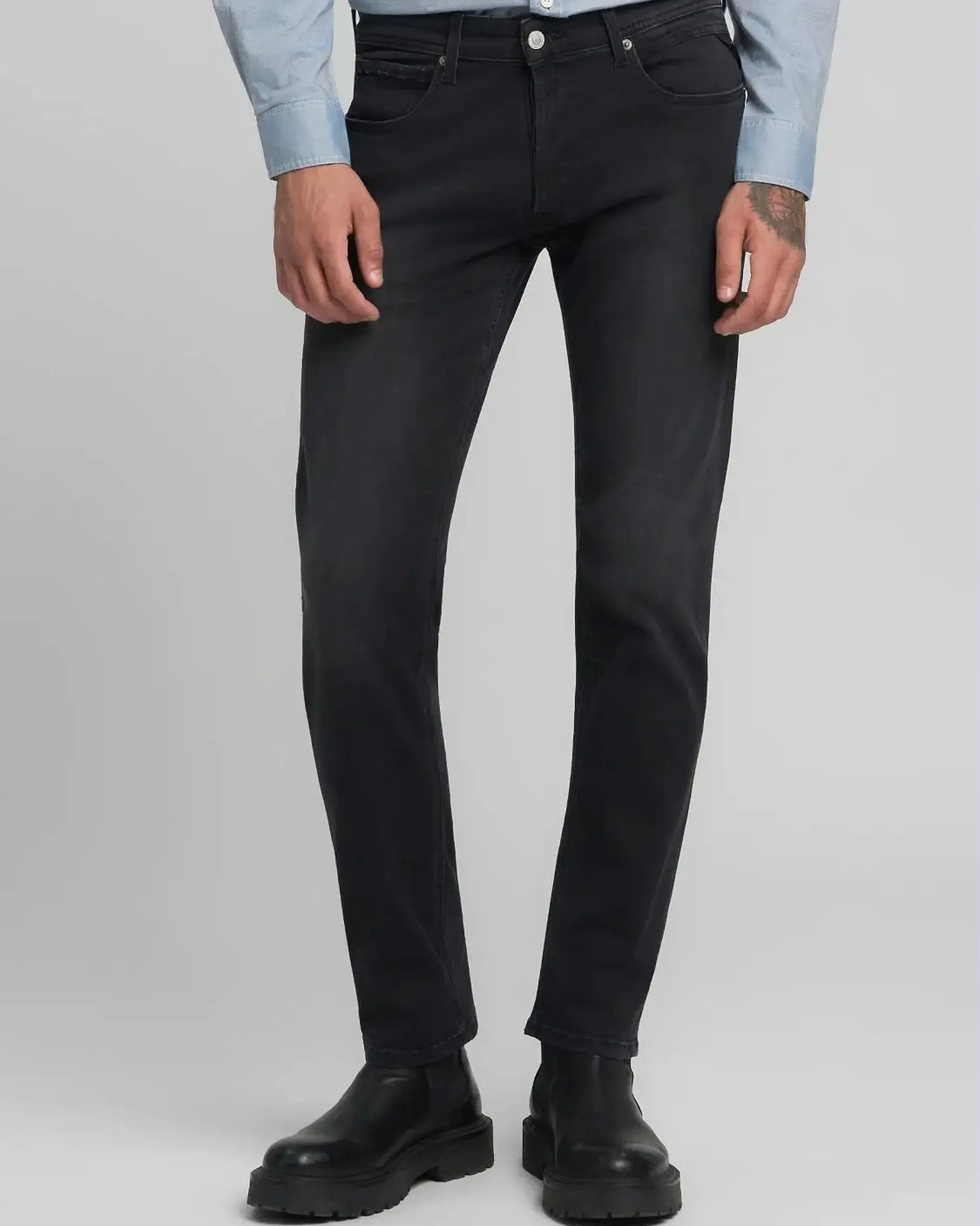 Distressed Details Replay Grover Straight Fit Mens Jeans - Dark Grey