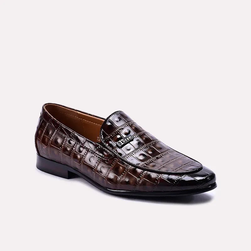 Dominic Dark Brown Crocodile Formal Loafers 0111064 Stable Footing