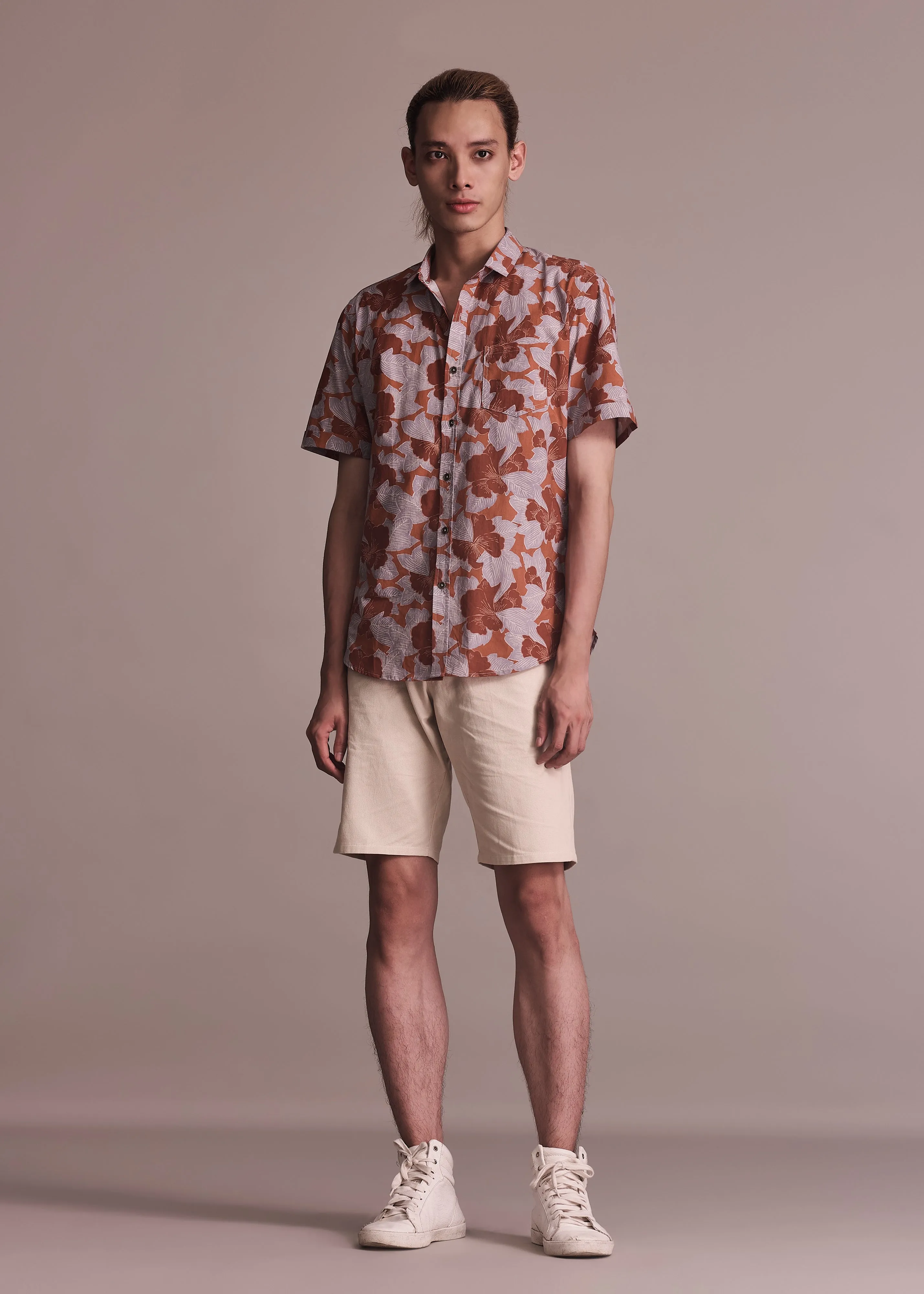 slim fit Job Interview FRANGIPANI - HIDDEN GARDEN TERRACOTTA