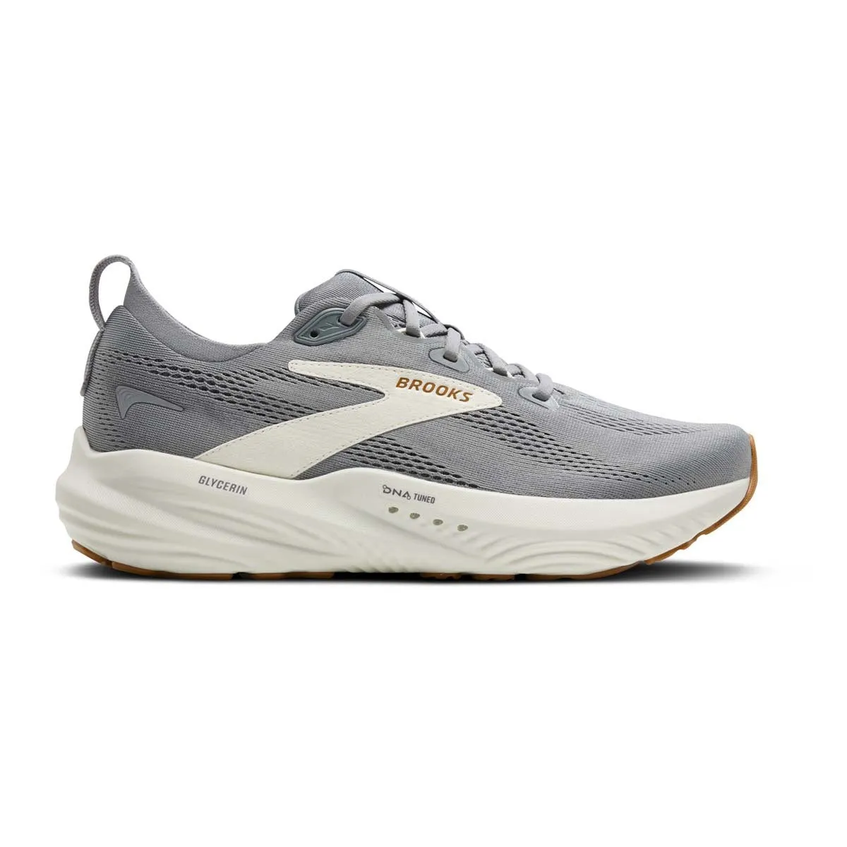 Turbulent Flow Vents Men's Brooks Glycerin 22 Road Running Shoe in Primer Gray/Gray/Honey Ginger