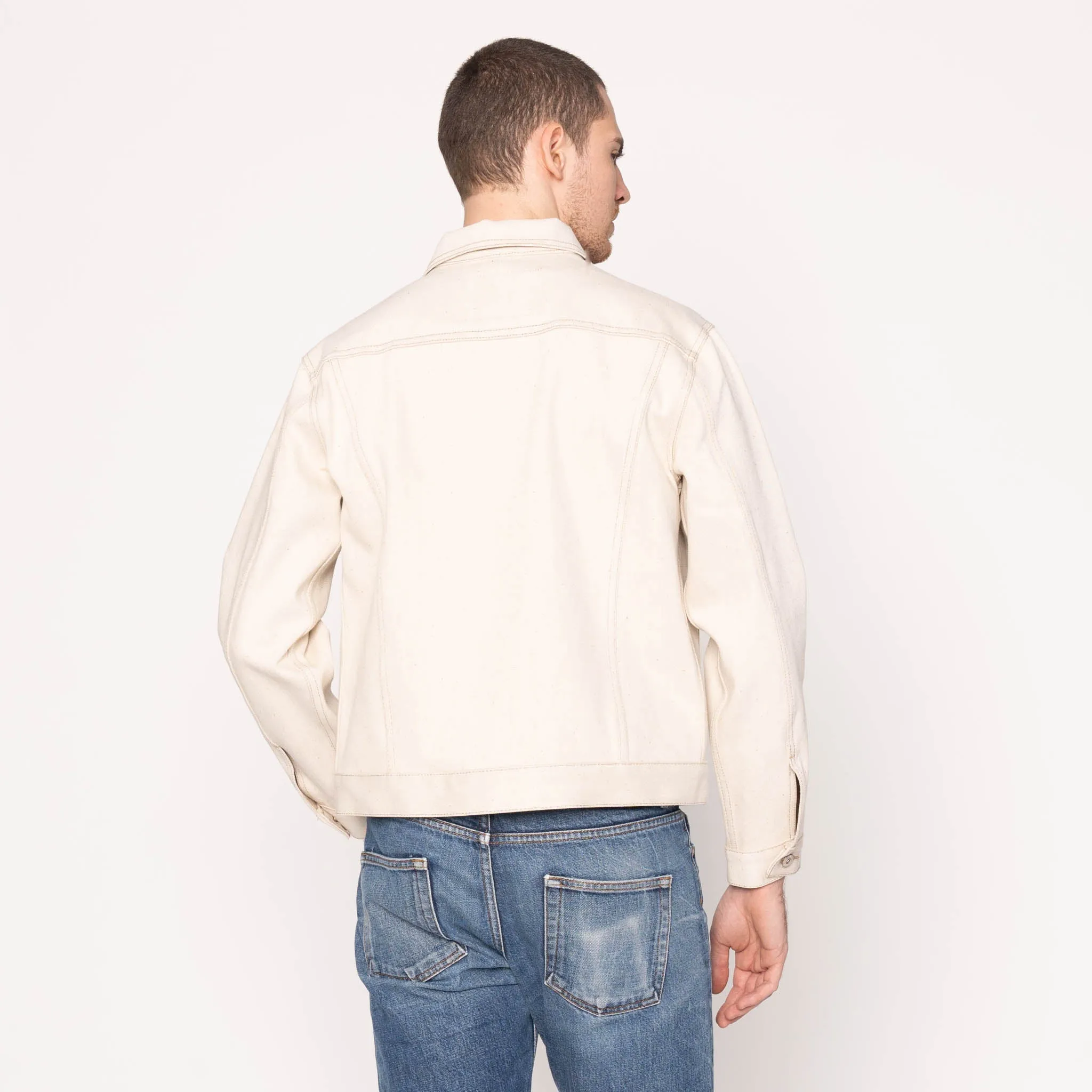 High Collar Canvas Make Denim Jacket - All Natural Ecru Foxfibre? Selvedge