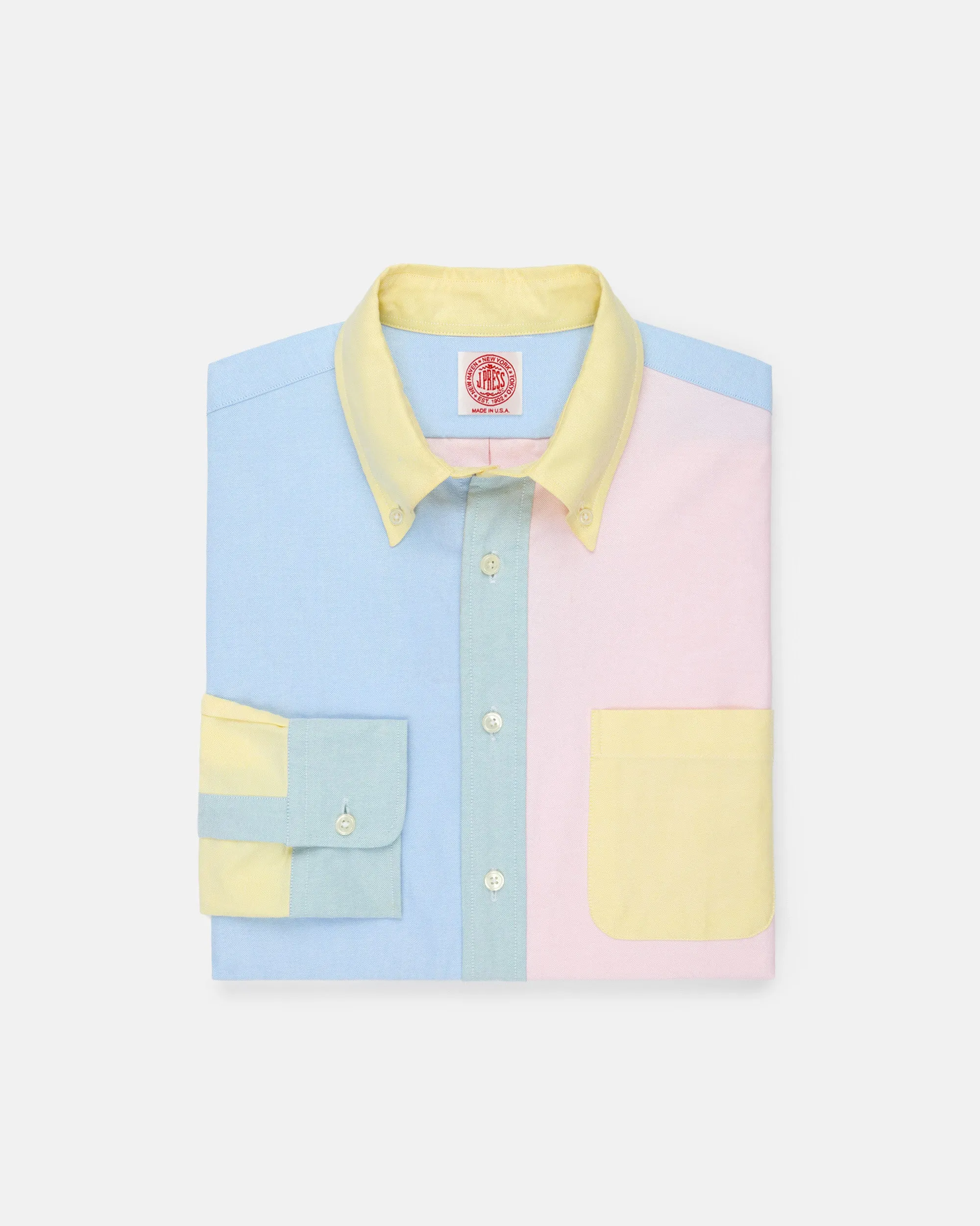 Made-in-USA Solid Colorblock Oxford Cloth Fun Shirt - Classic Fit Work From Home Essential Wardrobe
