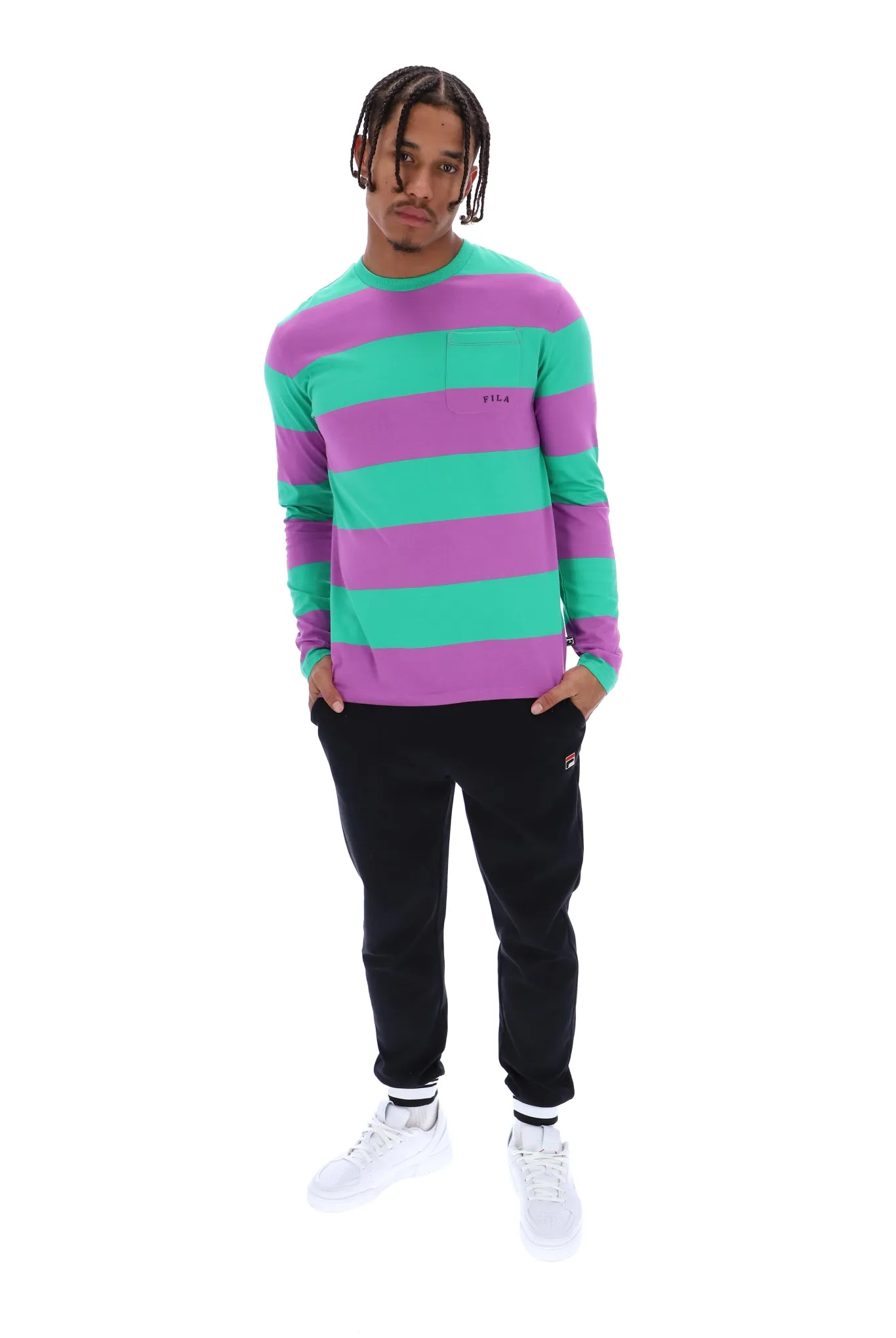 Morley Unisex Oversized Stripe Long Sleeved Pocket Tee Breathable Waist Essential Casual