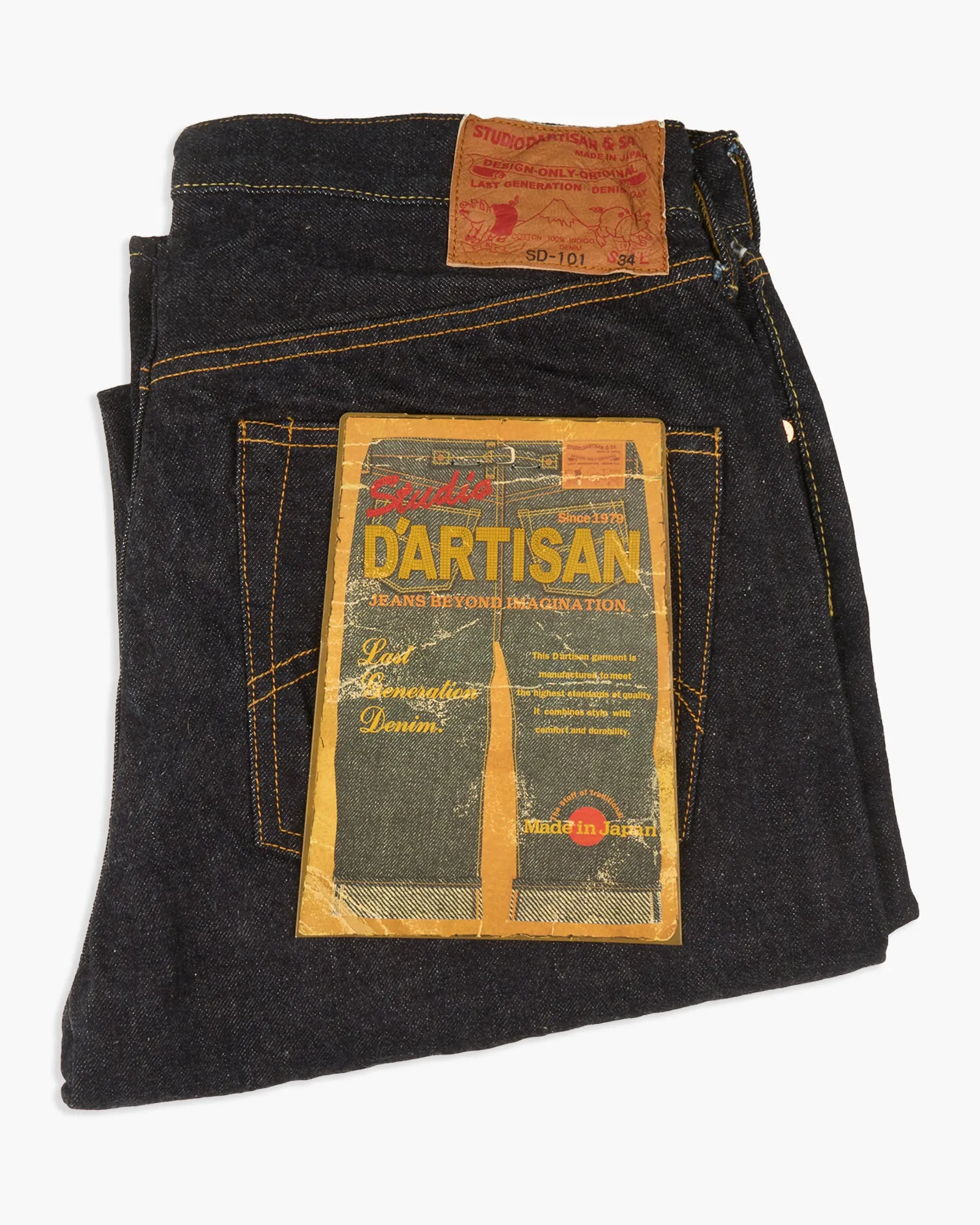 Stretch Classic Gym Ready Studio D'Artisan SD-101 15oz Selvedge Regular Straight Mens Jeans - Onewash