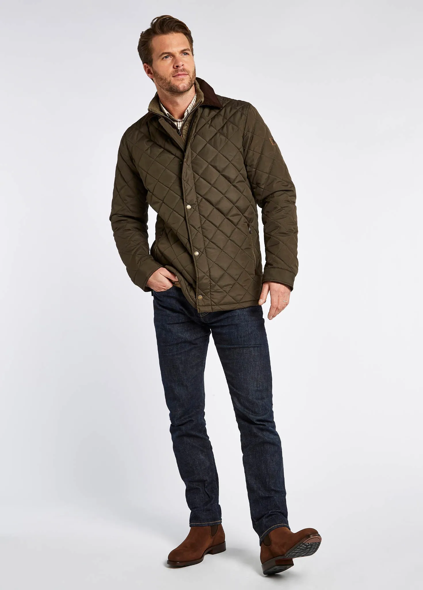 Elasticated Waistband Mountusher Men's Quilted Jacket - Olive