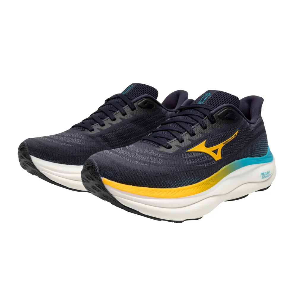 Mizuno Men's Wave Sky 9 Running Shoes in Baritone Blue/Citrus/Capri Breeze AW25 moisture - wicking lining