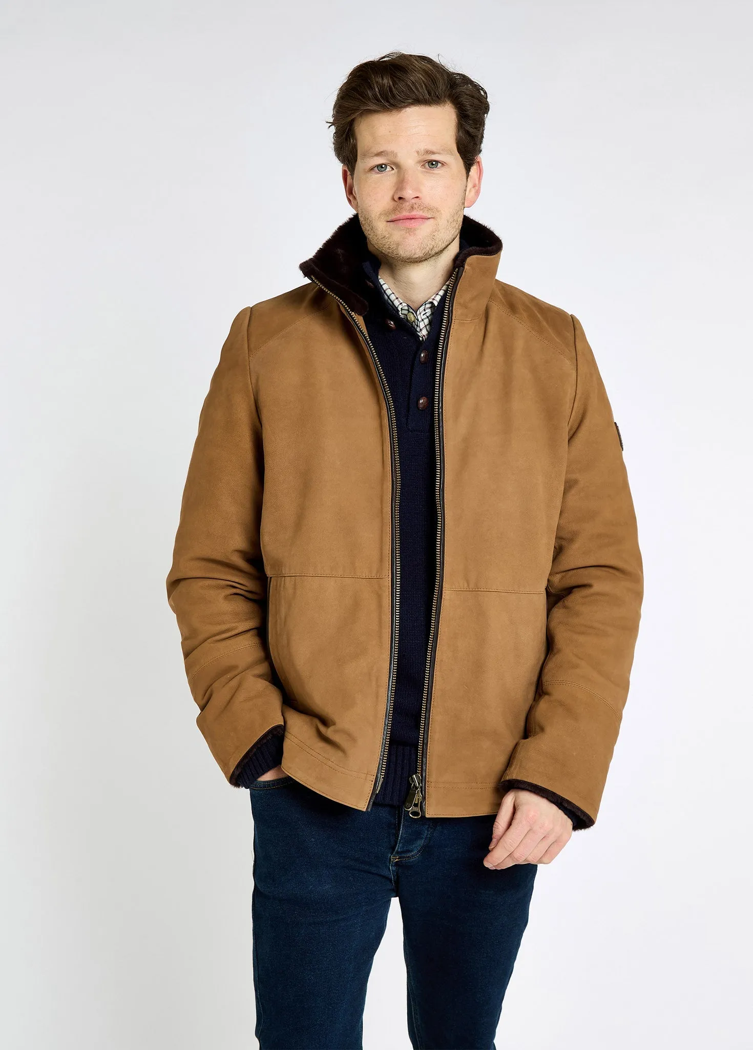 Merriman Men??s leather jacket ?C Tan Moisture Management Fabric